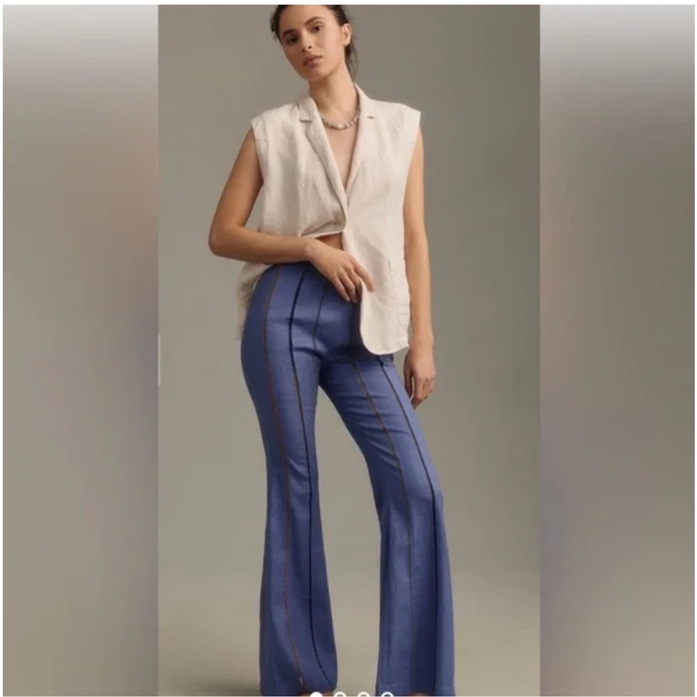 Anthropologie Linen Striped Flare Pants